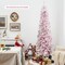 7 Feet Pre-lit Snow Flocked Hinged Pencil Christmas Tree With 300 Lights and 8 Modes